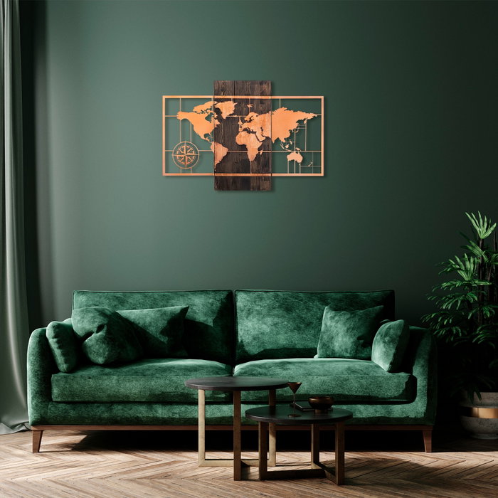 Wallity World Map With Compass - Cobre y Nogal
